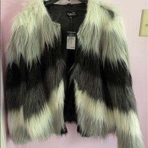 BlackWhite and Grey Fur Coat.